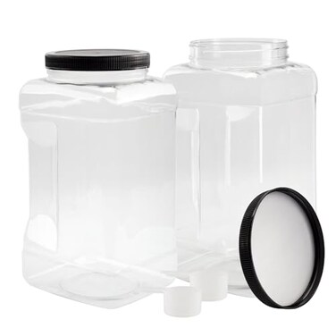Cornucopia Brands Square Gallon Size Clear Plastic Canisters 2Pack 4Quart Jar Grip Containers w Plastic Scoops BPAFree