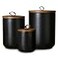 JOJUNO Black Ceramic Canister Set with Wooden Lid 3Piece Airtight Food Storage Jars for Kitchen Counter Flour Sugar Coffee Tea Spice Small Medium Large Sizes