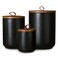 JOJUNO Black Ceramic Canister Set with Wooden Lid 3Piece Airtight Food Storage Jars for Kitchen Counter Flour Sugar Coffee Tea Spice Small Medium Large Sizes