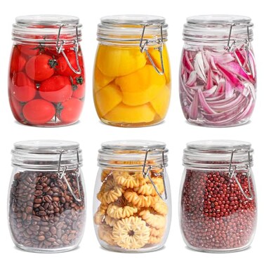 ComSaf 6Pack 25oz Round Glass Mason Jars with Lids Airtight Canning Jars for Preserving Pickling MultiPurpose Storage Containers for Kitchen Bathroom Laundry Ideal Housewarming Gift Set