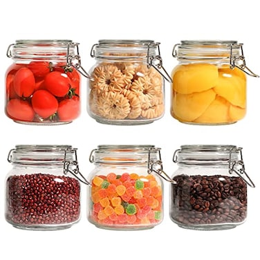 ComSaf 6Pack 27oz Square Glass Pantry Canisters Aesthetic Food Storage Jars for a Full Makeover Modular Containers for Coffee Sugar Cookies Snacks Spices