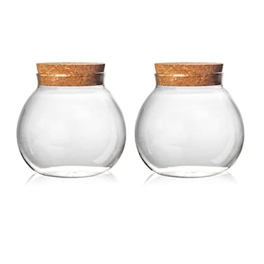 Aurfedes Set of 2 round glass jars with cork lid 17oz wedding candy jar kitchen Storage jar perfect for tea biscuits cereals flour beans spices coffee beans etc 2PCS