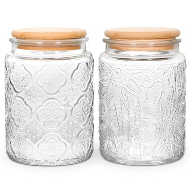BEWAVE Vintage Glass Jar 24oz Food Storage Containers Clear Mason Jars With Airtight Lid for Kitchen CounterCoffee Tea Sugar Candy 2 Pack