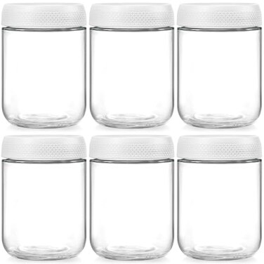 NETANY 6pack 16oz Glass jars with Airtight Lids Overnight Oats Containers with Lids Wide mouth Mason Salad jars Glass Food Storage Containers for Snacks Yogurt Spice SugarWhite