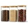D2scrma 50oz Airtight Glass Square Storage Canister with Bamboo Lid Set of 3 1500ml Container Stackable Spice Jar Kitchen Canister for Flour Cookies Cereal and Coffee beans with Black Lable