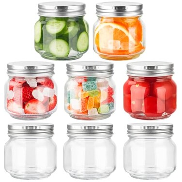 GUEQUITLEX Glass Mason Jars With Lids Genuine Preserve Jar 8oz Canning Jars for Food Storage Dry Food Snacks Candies DIY Projects 8 Pack