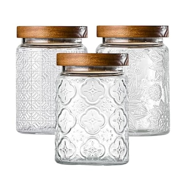 Adodeen 3Pack 24oz Glass Jar With Airtight LidKitchen Canisters For CountertopCoffee Sugar Container SetPantry Glass Storage Containers For FlourCandyLoose TeaSnack mason jars
