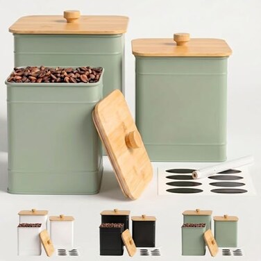 HB Design Co. Kitchen Canisters for Countertop Set of 3 with Customizable Chalkboard Labels Marker Pen Big Iron Kitchen Canisters with Airtight Lids Sage Green Canister Set Flour and Sugar Containers