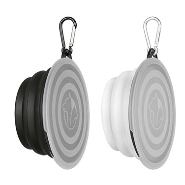 SLSON Collapsible Dog Bowl2 Pack Portable and Foldable Pet Travel Bowls Collapsable Dog Water Feeding Bowls Dish for Dogs Cats and Small Animalswith Lids Small BlackWhite