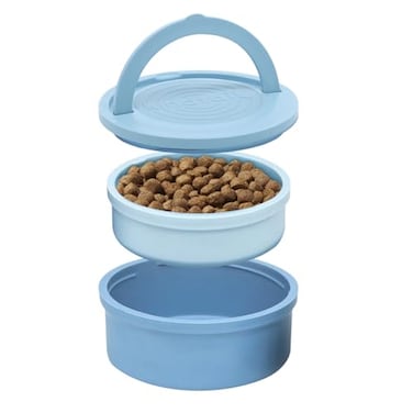 KindTail Dog Travel Bowls Set of 2 Portable Pet Food Water Dishes with Lid Handle Each Nesting Container Includes a NonSlip Silicone Base Microwave Dishwasher Safe BPA ToxinFree