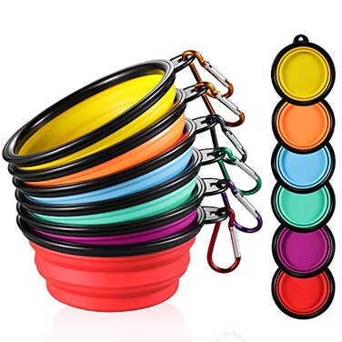 ME.FAN MEFAN Collapsible Dog Bowl for Travel 12oz 6 Pack Portable Pet Bowl with Carabiners Foldable Expandable