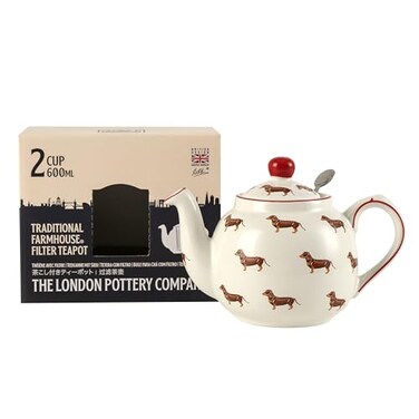 London Pottery Farmhouse Animal Pattern Teapot for Loose Leaf Tea White with Animal Illustration Dog