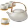 ZENS Vintage Japanese Tea Set 27oz Ceramic Japanese Teapot with Infuser Wood Handle Matte Gray Teapot with Strainers and 4 Cups for Tea Party Womens Gift