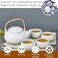 ZENS Vintage Japanese Tea Set 27oz Ceramic Japanese Teapot with Infuser Wood Handle Matte Gray Teapot with Strainers and 4 Cups for Tea Party Womens Gift