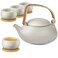 ZENS Vintage Japanese Tea Set 27oz Ceramic Japanese Teapot with Infuser Wood Handle Matte Gray Teapot with Strainers and 4 Cups for Tea Party Womens Gift