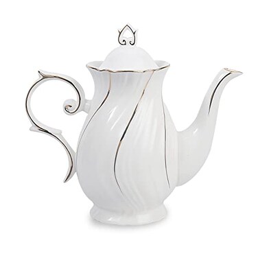 Agyiuns tea pot ceramic with lid 388 Oz for Tea Milk Coffee Flower teaWhite with gold thread