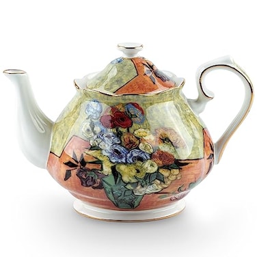 AOTELIDA Teapot 30 oz Vangogh Paintings Bone China Loose Tea Pot Floral Design Vintage Ceramic Coffee Water Pot European Style Porcelain Flower Vase