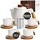 MIAMIO 34 Oz Ceramic Tea Pot Set with Infuser and CupsTea Strainer 4 Ceramic Tea Mugs 10 Oz Bamboo SaucersHandle for Home and Office White