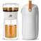 ZENS Modern Tea Pot Glass Teapot with Infusers for Loose Tea Diffusers with One Touch Pouring Cool Portable Tea Maker with Insulated Tea Mug and Travel Tea Kits for Tea Lover Gifts