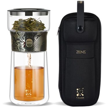 ZENS Cool Glass Teapot with Infuser Smart One Touch Tea Maker for Loose Tea Diffusers with Insulated Mug and Portable Tea Kits Enchanted Teapot Alternatives for Tea Lover Gifts