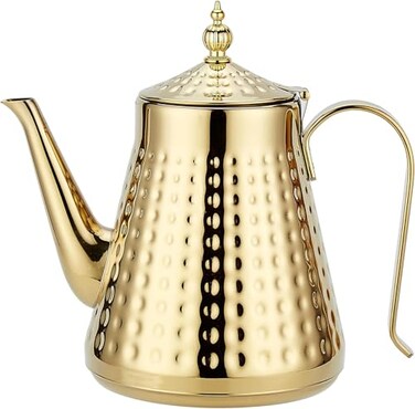 SANQIAHOME 16L54oz Stainless Steel Hammer Patterned Teapot With Removeable InfuserLoose leaf coverGold