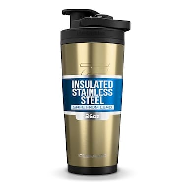 Ice Shaker Insulated Stainless Steel Shaker Bottle 26oz Gold Cold for 30 Hours Insulated Cup with Twiston Agitator OdorFree Bottle for Protein Shakes Water Smoothies Cocktails