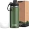 koodee Insulated Water Bottle 18 oz Stainless Steel Double Wall Vacuum Wide Mouth Sport Bottle with Leakproof Spout Lid Grass Green