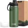 koodee Insulated Water Bottle 18 oz Stainless Steel Double Wall Vacuum Wide Mouth Sport Bottle with Leakproof Spout Lid Grass Green