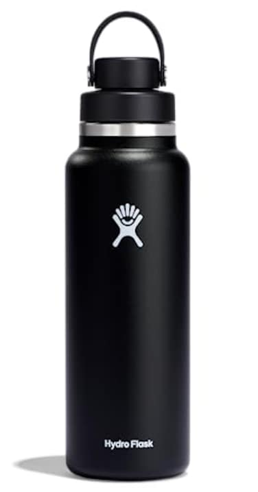 Hydro Flask Water Bottle Insulated Stainless Steel Wide Mouth Chug Lid Non Spill Leakproof in 40 Oz Black