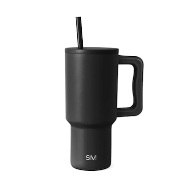 Simple Modern 30 oz Trek Tumbler with Handle and Straw Lid Cup Holder Friendly Insulated Stainless Steel Travel Mug Midnight Black