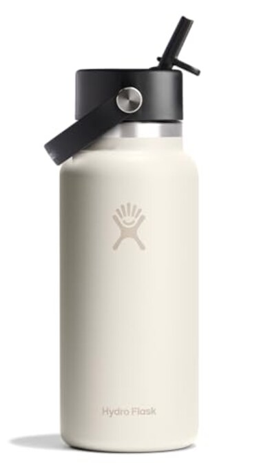 Hydro Flask Water Bottle Insulated Stainless Steel Wide Straw Lid Non Spill Leakproof in 32 Oz Ivory