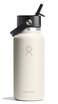 Hydro Flask Water Bottle Insulated Stainless Steel Wide Straw Lid Non Spill Leakproof in 32 Oz Ivory