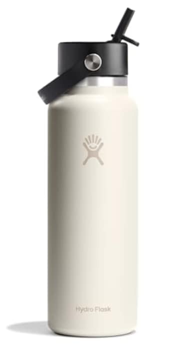 Hydro Flask Water Bottle Insulated Stainless Steel Wide Straw Lid Non Spill Leakproof in 40 Oz Ivory