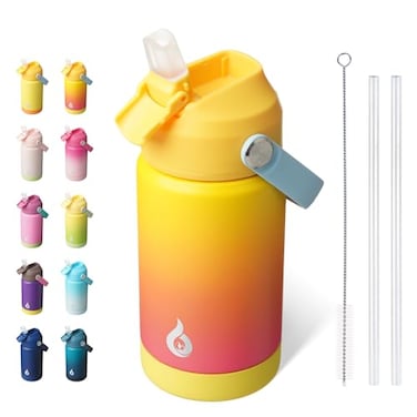 BJPKPK Insulated Water Bottle with Straw Lid 12oz Thermo Water Bottles with Soft Nozzle Flex Handle Nonslip Boot BPA Free Leak Proof Stainless Steel Metal Thermo Tumblers CupsRainbow