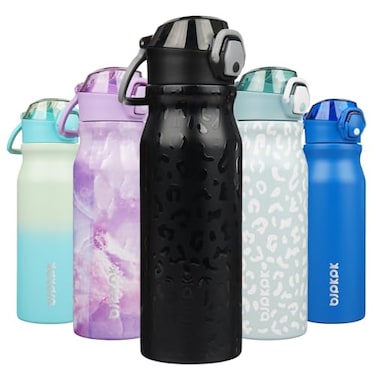 BJPKPK 25oz Insulated Water Bottle with Straw Stainless Steel Double Wall Water Bottles BPA Free Leak Proof Thermal Flask with Lockable Flip Lid and Soft Silicone SpoutBlack Leopard