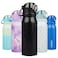 BJPKPK 25oz Insulated Water Bottle with Straw Stainless Steel Double Wall Water Bottles BPA Free Leak Proof Thermal Flask with Lockable Flip Lid and Soft Silicone SpoutBlack Leopard