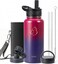 BUZIO 32 oz Water Bottle Insulated with Straw 3 lid and Carrying Pouch Leak Proof AntiSlip Stainless Steel Water Flask Jug Cold for 48 Hrs Double Vacuum Thermo Canteen Pearlescent Red Black