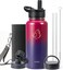 BUZIO 32 oz Water Bottle Insulated with Straw 3 lid and Carrying Pouch Leak Proof AntiSlip Stainless Steel Water Flask Jug Cold for 48 Hrs Double Vacuum Thermo Canteen Pearlescent Red Black