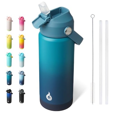 BJPKPK Insulated Water Bottle with Straw Lid 18oz Thermo Water Bottles with Soft Nozzle Flex Handle Nonslip Boot BPA Free Leak Proof Stainless Steel Metal Thermo Tumblers CupsVast