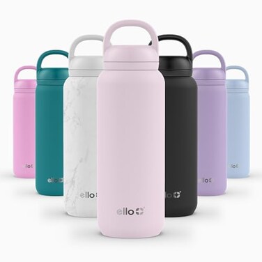 Ello Cooper Twist 32oz Stainless Steel Water Bottle with Chug Lid Leak Proof Double Walled and Vacuum Insulated Built in Carry Loop Dishwasher Safe Cashmere Pink