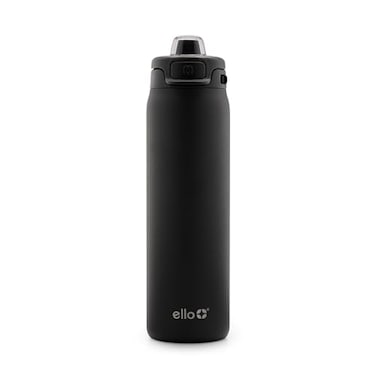 Ello Pop Fill 22oz Stainless Steel Water Bottle with Quick Fill Technology Double Walled and Vacuum Insulated Metal Leak Proof Locking Lid Sip and Chug Reusable BPA Free Black