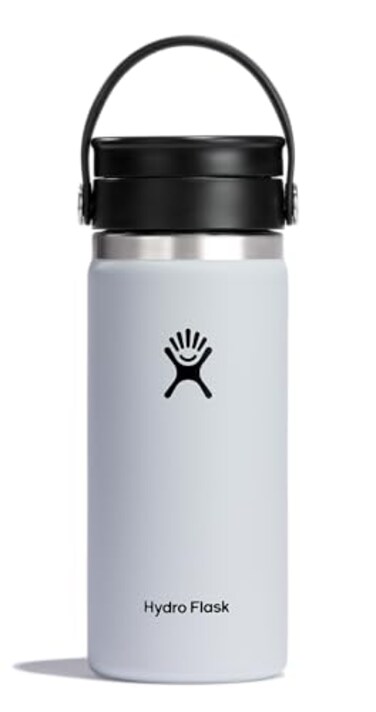 Hydro Flask Water Bottle Insulated Stainless Steel Wide Mouth Flex Sip Lid Non Spill Leakproof and Refillable in 16 Oz White
