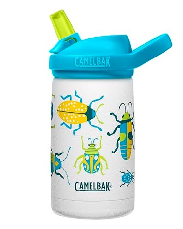CamelBak Eddy Kids Insulated Stainless Steel Water Bottle with Bite Valve Straw LeakResistant Design for Everyday Hydration 12oz Bugs