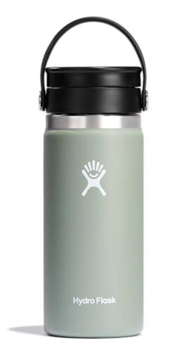 Hydro Flask Water Bottle Insulated Stainless Steel Wide Mouth Flex Sip Lid Non Spill Leakproof and Refillable in 16 Oz Agave
