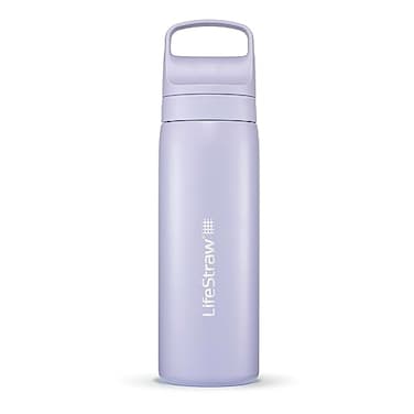LifeStraw Go Series Insulated Stainless Steel Water Filter Bottle for Travel and Everyday Use Removes Bacteria Parasites and Microplastics Improves Taste 18oz Provence Purple