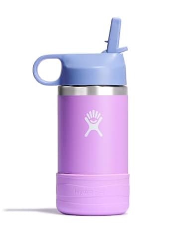 Hydro Flask Kids Water Bottle for School Stainless Steel and Insulated with Straw Cap 12 Oz in Anemone Purple