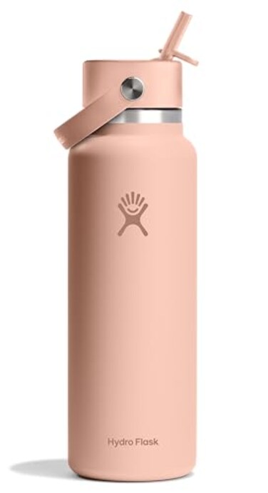 Hydro Flask Water Bottle Insulated Stainless Steel Wide Mouth Flex Straw Lid Non Spill Leakproof and Refillable in 40 Oz Seacliff