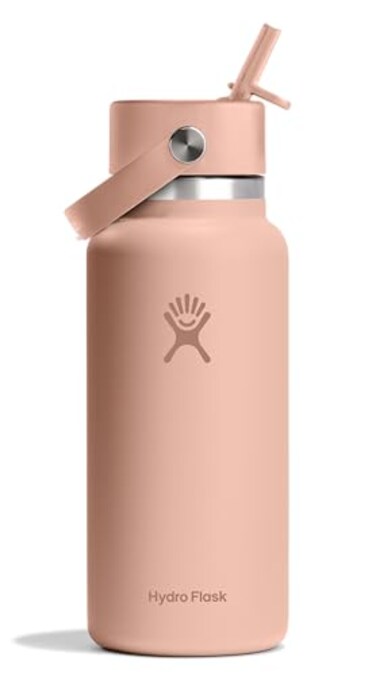 Hydro Flask Water Bottle Insulated Stainless Steel Wide Mouth Flex Straw Lid Non Spill Leakproof and Refillable in 32 Oz Seacliff