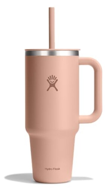 Hydro Flask Travel Tumbler with Handle Lid and Straw Insulated Stainless Steel in 40 Oz Seacliff