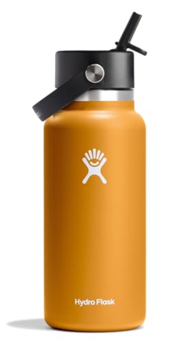 Hydro Flask Water Bottle Insulated Stainless Steel Wide Straw Lid Non Spill Leakproof in 32 Oz Fossil Brown
